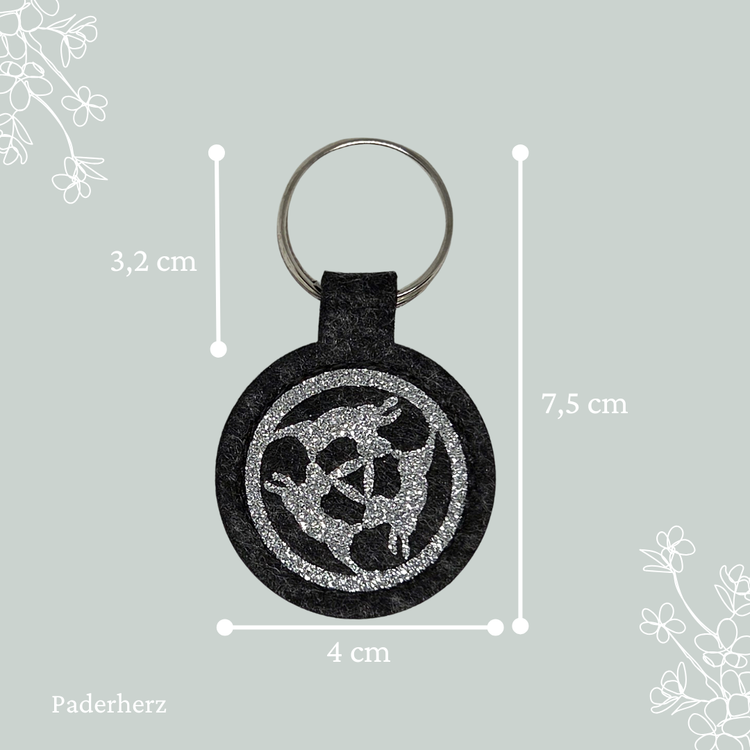 Schlüsselanhänger Paderborn – runder Filzanhänger in anthrazit mit 3 Hasen Motiv Glitzer – Bild 4